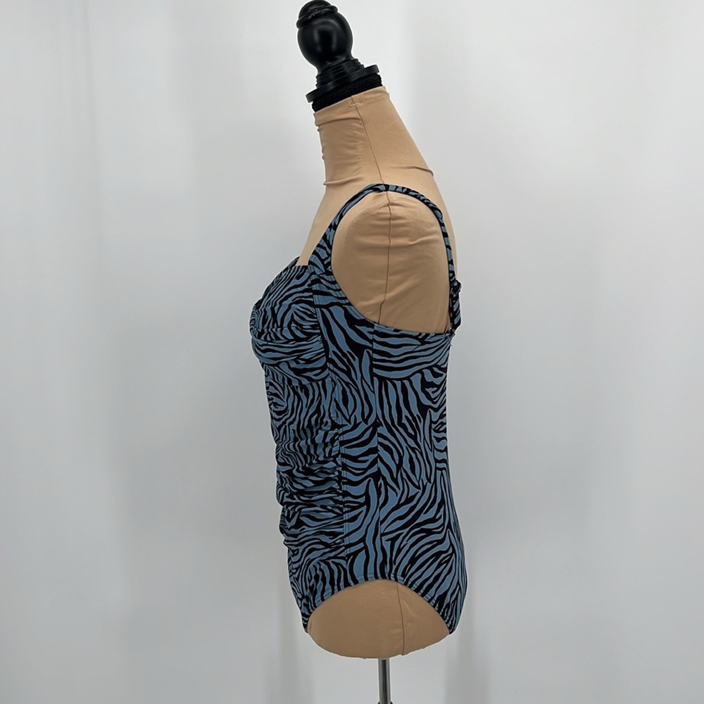 Bond eye Australia blue zebra print ruched one piece summer beach swimsuit sz 8 - Picture 2 of 7